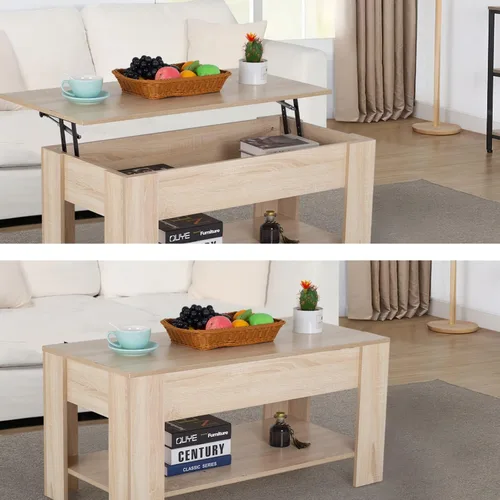 Miniatura 6 de FDW Mesa de Centro Elevable de 39.4 pulgadas con Compartimento Oculto y Estante de Almacenamiento, Tablero de Madera Elevable para Hogar, Sala