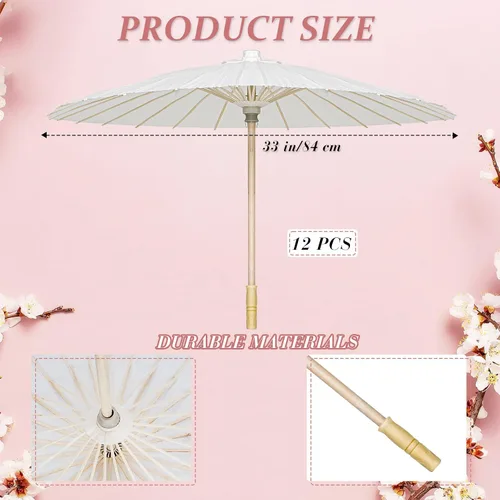 Miniatura 2 de Paterr 24 paraguas de papel de 33 pulgadas, abanicos de papel de 8 pulgadas, abanicos de papel decorativos chinos, japoneses, sombrillas