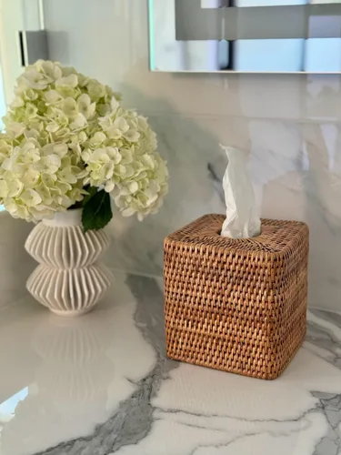 Miniatura 4 de KOUBOO Funda para caja de pañuelos, soporte para pañuelos, baño, cocina, habitación de invitados, elegante funda decorativa para caja de pañuelos