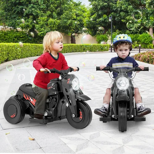 Miniatura 2 de OLAKIDS Motocicleta para niños, de 6 V, juguete eléctrico para montar con función automática de burbujas, pedal de pie, faro, música, vehículo de 3