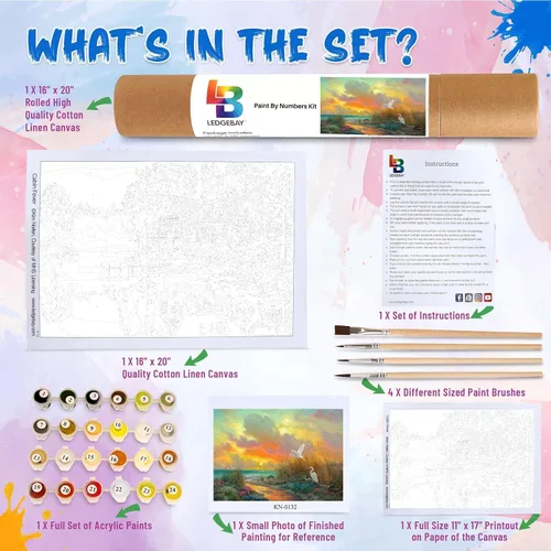 Miniatura 3 de Ledgebay Kit de pintura por números para adultos, lienzo sin marco: kit de pintura de principiante a avanzado por números, incluye juego de pintura