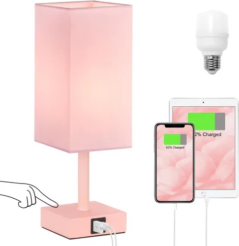 Miniatura 10 de Lámpara de mesa Ambimall con control táctil y 2 puertos de carga USB, lámpara de mesa de 3 modos para mesita de noche, lámpara de noche para A: rosa