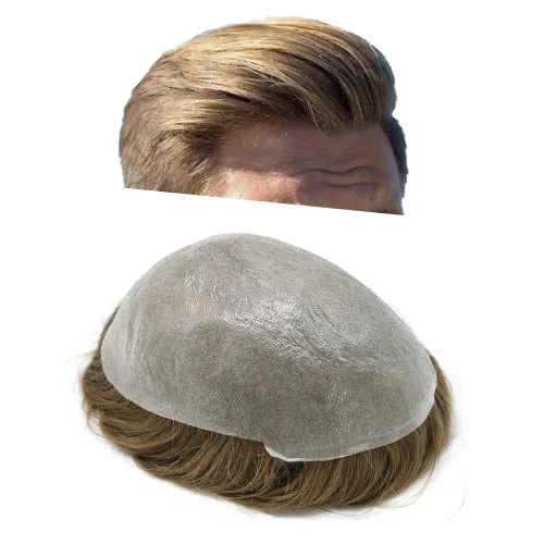 Miniatura 20 de Pieza de pelo para hombre, sistema de reemplazo de cabello de piel ultra fina para hombres, pieza de pelo de tupé para hombres, cabello humano real
