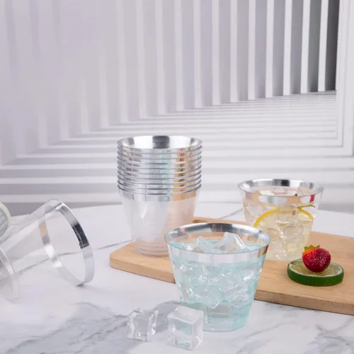 Miniatura 6 de WELLIFE 200 tazas plateadas, vasos de plástico transparente de 9 onzas, copas de vino de plástico desechables, copas de cóctel para fiestas y bodas