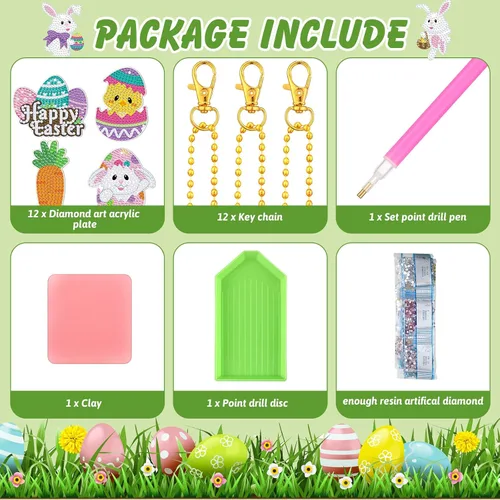 Miniatura 4 de Ferraycle Kit de pintura de diamante de Pascua de 12 piezas, kits de arte de diamantes 5D DIY con huevo de Pascua, conejo, zanahoria, adornos