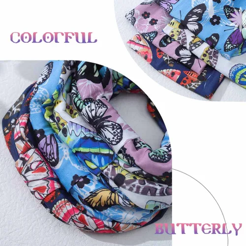 Miniatura 3 de Diademas bohemias de mariposa – Diademas elásticas con estampado floral anudado, turbante elástico para mujeres y niñas, paquete de 4 (mariposa C)