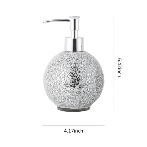 Miniatura 2 de WHOLE HOUSEWARES Dispensador de jabón de manos de mosaico de vidrio para baño Botella de loción para cocina, baño con bomba de plástico cromado