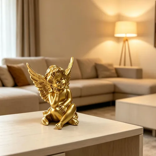 Miniatura 7 de Artgenius Figura de ángel pequeña de 4 pulgadas, figuras y estatuas de ángel doradas, escultura de ángel decorativa moderna para el hogar, oficina