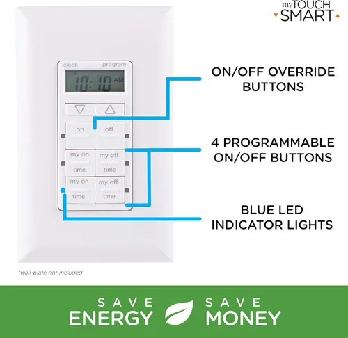 Miniatura 5 de myTouchSmart Temporizador Digital Empotrado, 4 Botones Programables de Encendido/Apagado, 2 Botones Fáciles de Encendido/Apagado, Ciclos Diarios