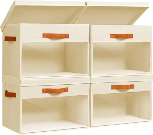 Miniatura 19 de Homsorout Contenedores de almacenamiento grandes con tapas, paquete de 3 organizadores decorativos plegables con ventanas y asas transparentes