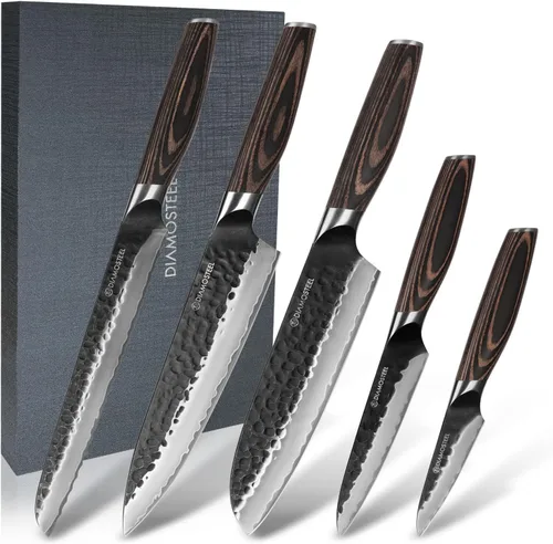 Miniatura 8 de Cuchillo utilitario – Cuchillo profesional de cocina de 5 pulgadas – Hoja de óxido negro martillado japonés 9CR18MOV acero inoxidable de alto