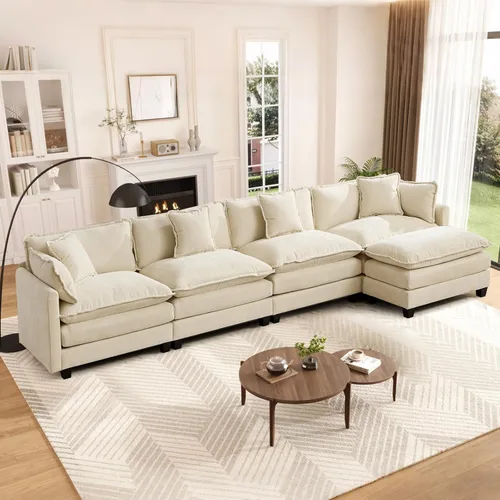 Miniatura 17 de Sofá seccional modular convertible de 76.7", sofás de dos plazas de chenilla con asiento profundo y cojines tipo loveseat para sala de estar, Beige