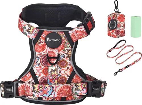 Miniatura 9 de Petmolico Juego de arnés para perro sin tirones con accesorio de correa, asa de fácil control, chaleco reflectante para razas pequeñas, chaleco
