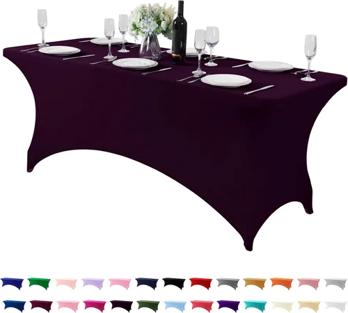 Miniatura 114 de Mantel de elastano para mesas de 4, 6 u 8 pies, mantel elástico universal ajustable para fiestas, banquetes, bodas y eventos - Verde manzana