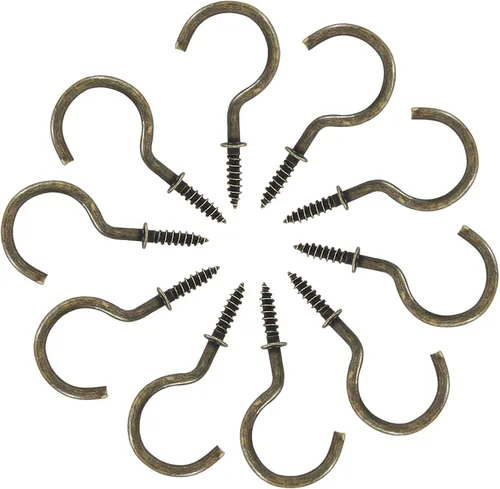Bonsicoky 60 ganchos de tornillo de 1-1/4 pulgadas, gancho de pared de techo de metal niquelado para colgar, bronce