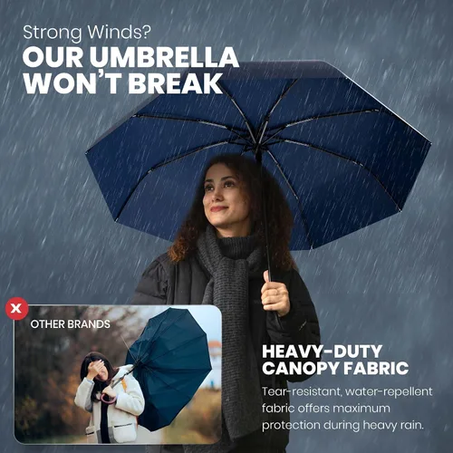 Miniatura 20 de Rain-Mate Paraguas compactos resistentes al viento para la lluvia, diseño de costilla de fibra de vidrio reforzada fuerte y apertura y cierre
