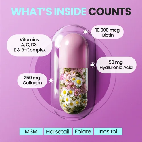 Miniatura 2 de Biotina Colágeno Potenciador de queratina con ácido hialurónico – Suplemento para el crecimiento del cabello más grueso, piel saludable y uñas