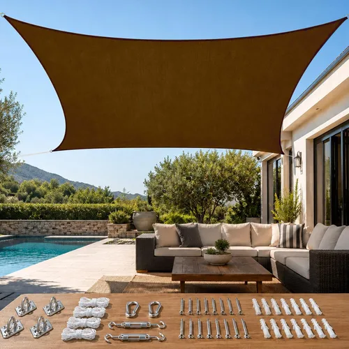 Quictent Toldo rectangular de polietileno de alta densidad de 6.53 oz, 98% de bloqueo UV, para patio, jardín, cubierta comercial con kit de Marrón