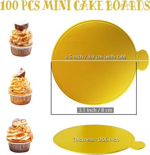 Miniatura 2 de Mini tablas para pastel, tablas para pastel doradas 100 piezas, base para pastel de grado alimenticio, base circular dorada de 8,1 cm, redonda