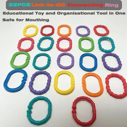 Miniatura 7 de Baby Toys Links-to-Go Asiento de coche y anillo de cochecito colgante, anillo de conexión más grande, juego de accesorios de viaje