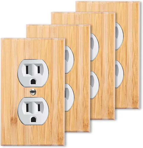 Miniatura 12 de 4 placas de interruptor de luz de palanca simple de madera maciza de 4.5 x 2.76 pulgadas, cubierta de interruptor de luz de bambú de calidad