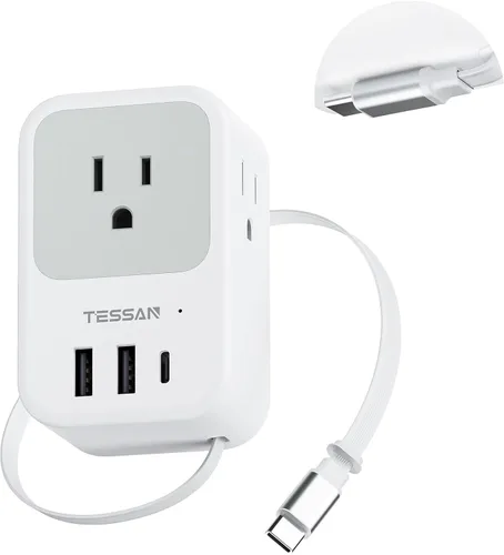 Miniatura 8 de Divisor de enchufe de pared múltiple, extensor de protector de sobretensión TESSAN de 4 salidas con 3 bloques de carga USB (2 USB C), expansor