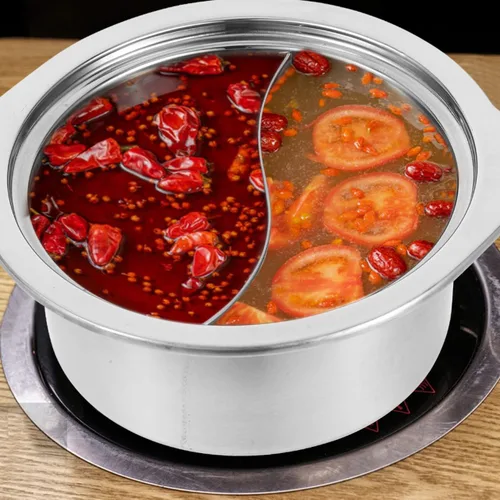 Miniatura 9 de ERINGOGO Olla caliente con divisor, olla antiadherente de acero inoxidable para Shabu Shabu, olla de sopa de doble cara, china para inducción