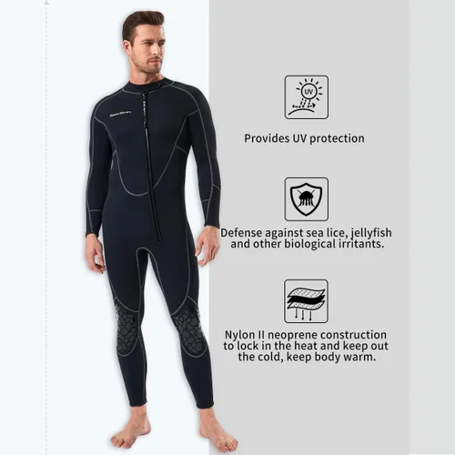 Miniatura 4 de Seaskin Traje de neopreno corto de 3mm para hombre y mujer, traje de buceo de cuerpo completo con cremallera frontal para buceo, esnórquel, kayak