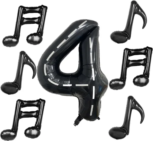 Miniatura 18 de 10 piezas de globos de nota musical negros de Mylar de 17 pulgadas, globos de feliz cumpleaños, globos de música para usar en cumpleaños, fiesta