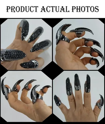 Miniatura 4 de Juego de 10 uñas falsas Bestga. Estilo gótico, punk, para fiesta de disfraces, con cristales y estrás pegados, uñas falsas en forma de anillo, 3