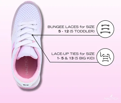 Miniatura 2 de Nautica Zapatos de moda para niñas, tenis bajos con cordones para niños grandes, niños pequeños y niños pequeños (tacón regularsuela de plataforma)