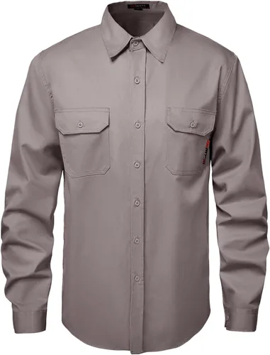 Miniatura 6 de SKSAFETY Camisas FR de 7 oz para hombres, Camisa de Soldadura Hi Vis Resistente a las Llamas 100% Algodón Retardante de Fuego Camisa de Manga Larga