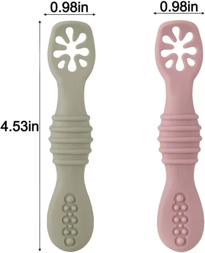 Miniatura 6 de PandaEar Paquete de 7 cucharas para bebé, utensilios de autoalimentación de silicona suave para bebés y niños pequeños, cuchara de entrenamiento