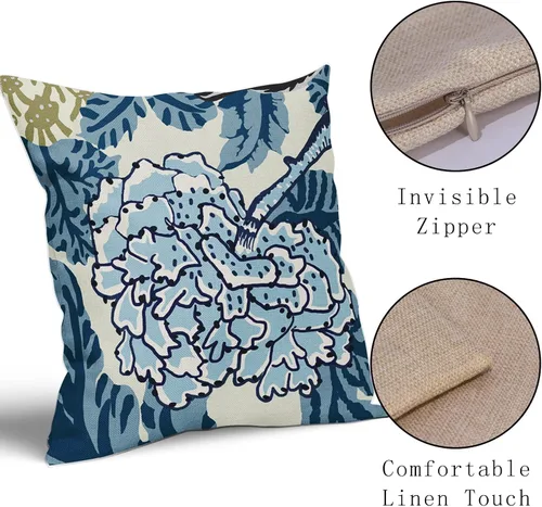Miniatura 4 de Sweetshow Juego de 2 fundas de almohada florales de color azul marino de 16 x 16 pulgadas, fundas de almohada cuadradas de lino con estampado