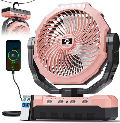 Miniatura 13 de FRIZCOL Ventilador de campamento 3 en 1 – Ventiladores portátiles recargables – Ventilador alimentado por batería de 24000 mAh con luz y control