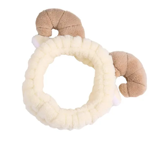 Miniatura 2 de STOBOK Diadema de felpa para el cuidado de la piel con diseño de cuerno de oveja para lavado facial, maquillaje y ducha, accesorio para el cabello