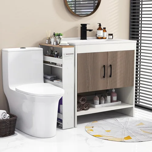 Miniatura 8 de Carrito con ruedas de almacenamiento delgado, estantería lateral de 4 niveles con asa, organizador móvil con ruedas para lavandería, baño, oficina
