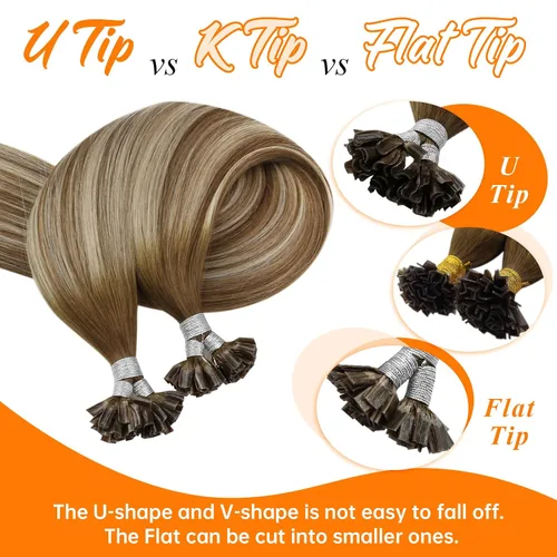 Miniatura 5 de Sunny Hair - Extensiones de cabello humano U-tip, balayage, extensiones de cabello humano castaño con rubio degradado, K-tip, extensiones de cabello