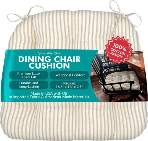 Miniatura 15 de Barnett Home Decor Ticking Stripe Berlin Blue - Almohadilla para silla de comedor con lazos, tamaño mediano 18, relleno de espuma de látex, lavable