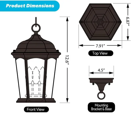Miniatura 5 de Euri Lighting EHL-130W-MD, linterna colgante de llama parpadeante, vidrio de agua, con luz de seguridad integrada (3000 K), función seleccionable