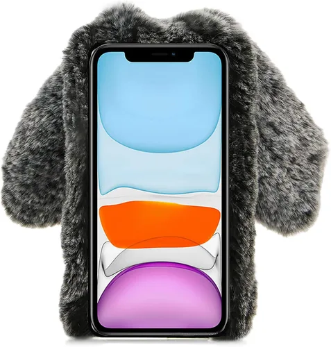 Miniatura 4 de Funda de felpa para Motorola Moto G Stylus 5G 2021 con orejas de conejo 3D con correa cruzada, funda protectora para teléfono con diamantes Gris