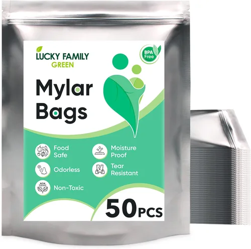 50 bolsas de Mylar de 10 x 14 pulgadas – Bolsa extra gruesa con cremallera de 1 galón – Bolsas a prueba de olores para almacenamiento de alimentos a