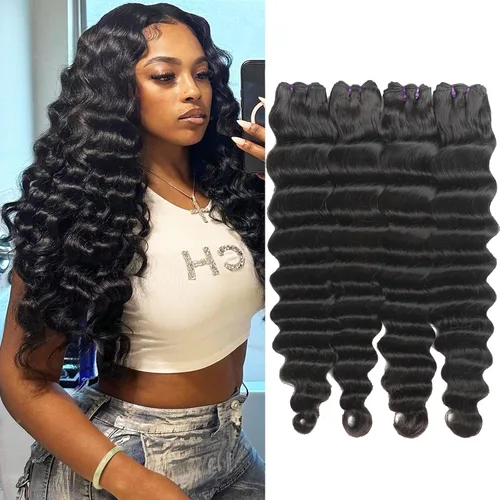 Miniatura 24 de Paquetes de cabello brasileño suelto de onda profunda con cierre, 3 paquetes y cierre de cabello humano de 10, 12, 14+10 pulgadas, 100% sin