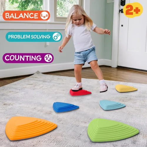 Miniatura 3 de Piedras de equilibrio para niños (paquete de 6), antideslizantes, habilidades motoras gruesas y juego en interiores y exteriores, piedras de salto
