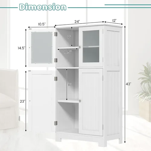 Miniatura 3 de COSTWAY Armario de almacenamiento de baño, armario organizador de almacenamiento de lino de madera con puertas y estante ajustable, armario de piso