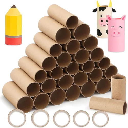 Miniatura 14 de Henoyso Paquete de 100 tubos de cartón para manualidades, rollos gruesos de papel higiénico vacíos para niños, proyectos de aula, manualidades
