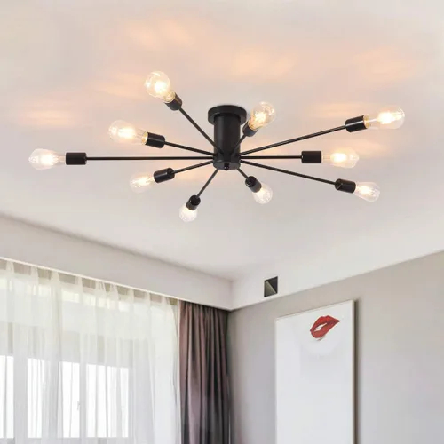 Miniatura 11 de Garwarm Paquete de 2 lámparas de techo Sputnik de montaje industrial semiempotrado de 4 luces, lámpara Sputnik moderna negra y dorada para porche