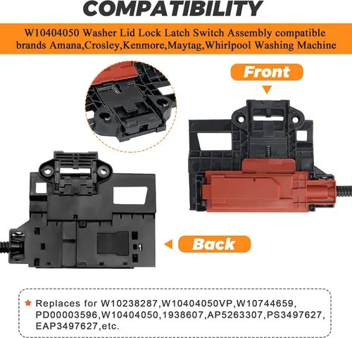 Miniatura 3 de Conjunto de Interruptor de Bloqueo de Tapa de Arandela Actualizado W10404050 W10238287 W10240513 Tapa de Bloqueo por Blutoget - Compatible