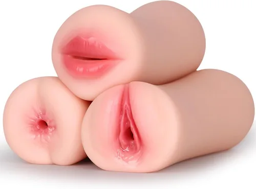 Paquete de 3 juguetes sexuales coños de bolsillo para hombres, masturbadores masculinos, muñecas sexuales – Coño de bolsillo realista de boca y