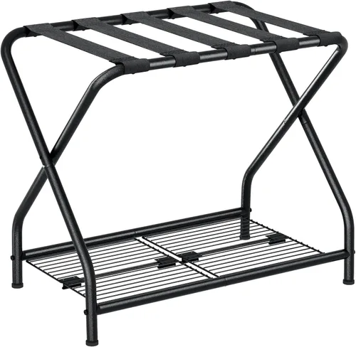 Portaequipajes, soporte plegable para maleta con estante de almacenamiento, soporte de equipaje de metal para habitación de invitados, dormitorio,